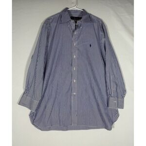 EUC Ralph Lauren Dress Shirt Men's 17.5 32/33 Blue White Pinstripe L/S Cotton